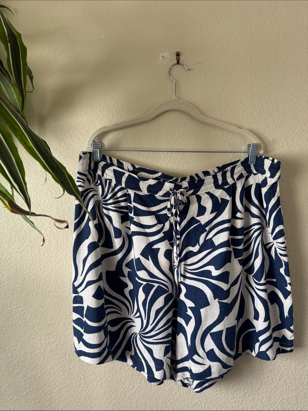 Navy and White Printed Women's Shorts